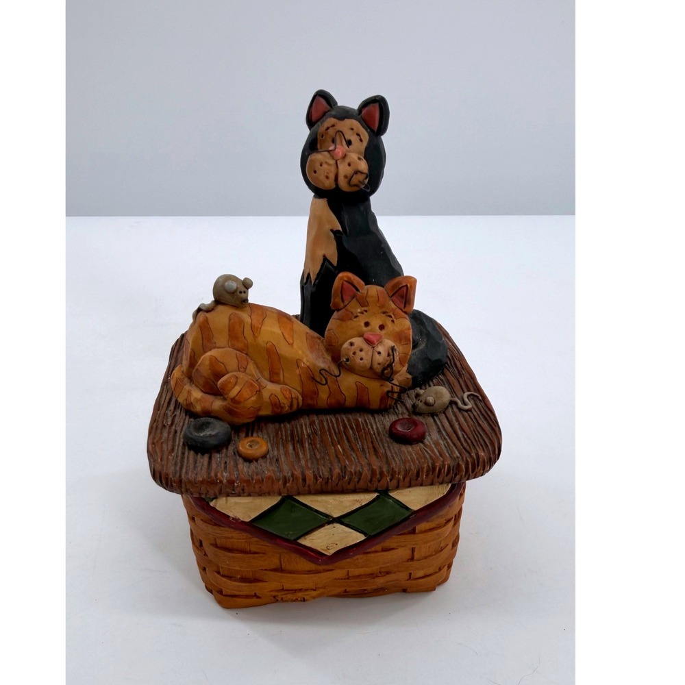 Blossom Bucket Suzi Skoglund Cat Mouse Trinket‎ Box Folk Art Primitive Basket